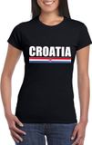 Bellatio Decorations Shoppartners Bv Kroatie supporters kleding t-shirt - voor dames - zwart - met vlag kleuren print - korte mouwen M