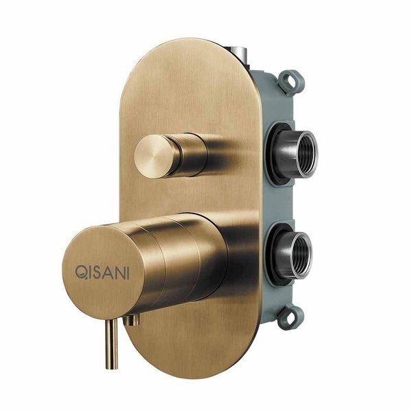 Qisani Flow thermostatische 2-wegs inbouwkraan Geborsteld Gold 25611.06