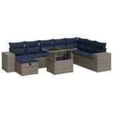 VidaXL Loungeset 9-delig met kussens, poly rotan, acacia, bruin