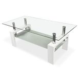 Homey Salontafel van glas, woonkamertafel of eetkamer, model Tango, hout, wit, 110 cm (B) x 55 cm (D) x 45 cm (H)