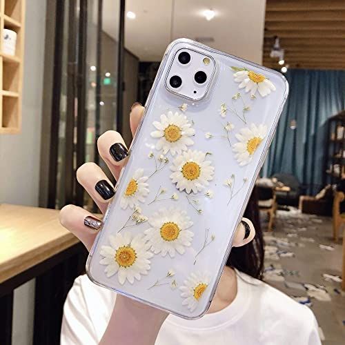 Liujunh Epoxy glanzende bloemen siliconen telefoonhoes voor iPhone SE (2020) - witte chrysant