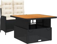 vidaXL 2-delige Tuinset met Kussens Poly Rattan Zwart