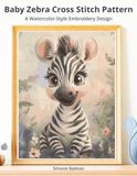 Baby Zebra Cross Stitch Pattern: A Watercolor-Style Embroidery Design