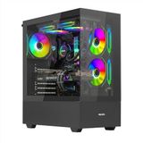 Nuwo Clash CK500 Gaming PC-behuizing ATX Mid-Tower, 3 ARGB-ventilatoren, 120 mm, voor- en zijplaat van gehard glas, zonder frame, zwart