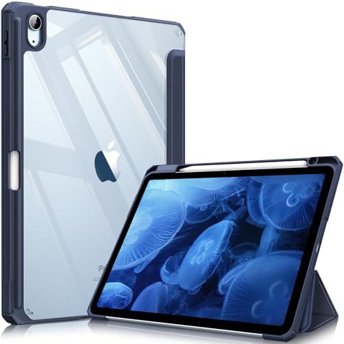 Fintie Hoes iPad Air 11" (M4) 2026 / (M3) 2025 / (M2) 2024, iPad Air 5e/4e Gen (2022/2020) met Pen houder, Transparant Harde Beschermhoes met Zachte TPU Rand Bumper-marine blauw