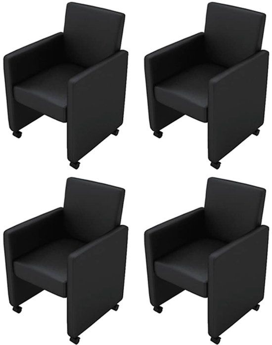 vidaXL - Set of 4 Black Faux Leather Dining Chairs