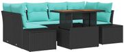 vidaXL Tuin Eettafel Set 7-delig 6 Zitplaatsen Zwart en Blauwgroen