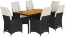 vidaXL 7-delige Tuinset met kussens, zwart, van polyrotan
