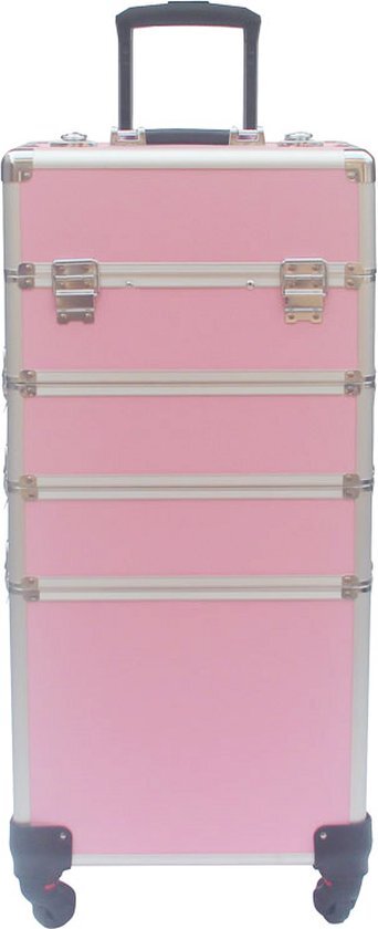 vdd Visagie make up koffer trolley - cosmetica schminken nagel koffer -4 in 1 - Roze