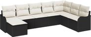 vidaXL Tuinbank - Set - 8-delig - Zwart - Polyrattan