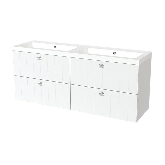 Maxaro Badkamermeubel 160cm Modulo Mat Wit 4 Lades Lamel Wastafel Mineraalmarmer