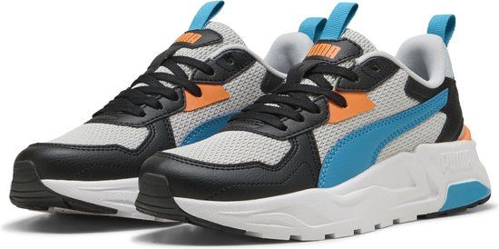 PUMA Trinity Lite Jr Unisex Sneakers - Cool Light Gray-Tropical Blue-PUMA Black - Size 38