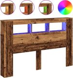 vidaXL Hoofdeinde met LED 160x18,5x103,5 cm bewerkt hout oud hout