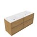 Saniclass Ensemble de meubles de salle de bain avec cadre en bois - 140x45x61.5cm - Lavabo Flow en surface solide - 2 lavabos - 2 trous de robinet - avec trop-plein - 4 tiroirs - chêne mat naturel (bois) SW1578613/SW1174117