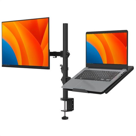 Auronic Monitor Arm voor Laptop Scherm - 2 Schermen - Laptop Standaard - 13 tot 27 Inch - Verstelbaar - Staal - Zwart