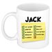 Bellatio Decorations Naam mok Jack - wit - top gozer - keramiek - 300 ml - cadeau collega beker