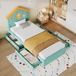 Ropilly Kinderbed Kinderbed 90x200 cm, huisbed met vier lades, bekleed kinderbed in blauwgroen met fluwelen bekleding, geschikt voor kinderen en tieners in de kinderkamer
