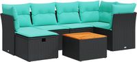 vidaXL 7-delige Loungeset met Kussens Poly Rattan Zwart