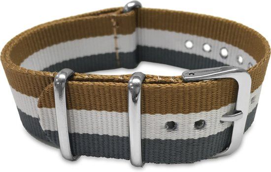 MAX Horlogeband 5 NTS007 Nato Horlogeband - Ø18 mm - Bruin / Grijs / Blauw / Zilverkleurig