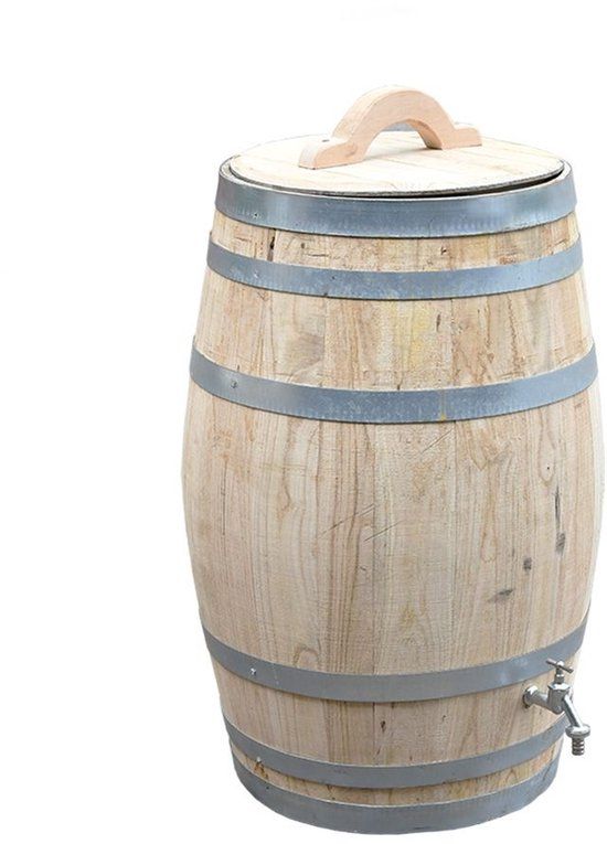 BarrelAtelier Houten Regenton "naturel" 100 l. incl. los deksel, handvat en chromen kraantje