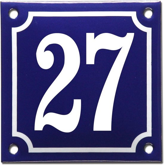 EmailleDesignÂ® Emaille huisnummer blauw/wit nr. 27