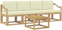 vidaXL - Bank loungeset - 4 zitplekken - Wit en crèmekleurig - Acacia hout