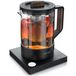 Arendo waterkoker NAMI met temperatuurregeling, glazen theekoker, 1 liter, 800W, roestvrijstalen theezeef, 40 tot 100 °C, 360° basis, koel aanraakhandvat, BPA-vrij, zwart