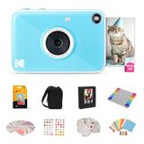 KODAK Printomatic+ 10 MP instantcamera-cadeauset met etui, 20 stuks Zink 2×3\" papier, album, stickers en stiften – blauw