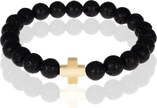 Memphis kralen armband Lavasteen Goudkleurige Kruis