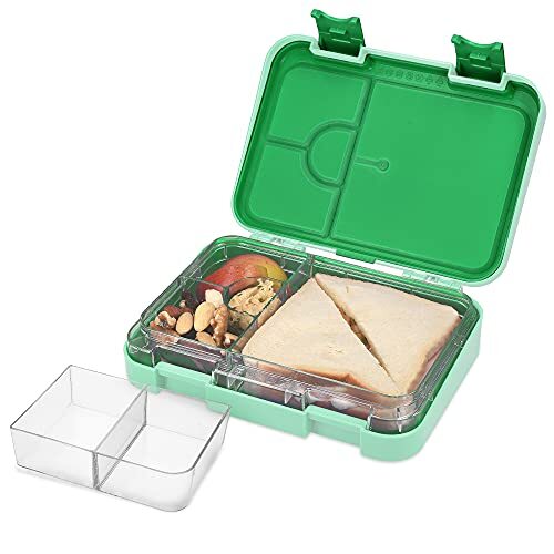 Navaris bentobox - Lunchbox met 4 tot 6 compartimenten - Broodtrommel met variabele vakjes - Voor lunch en tussendoortjes op school en werk - Groen