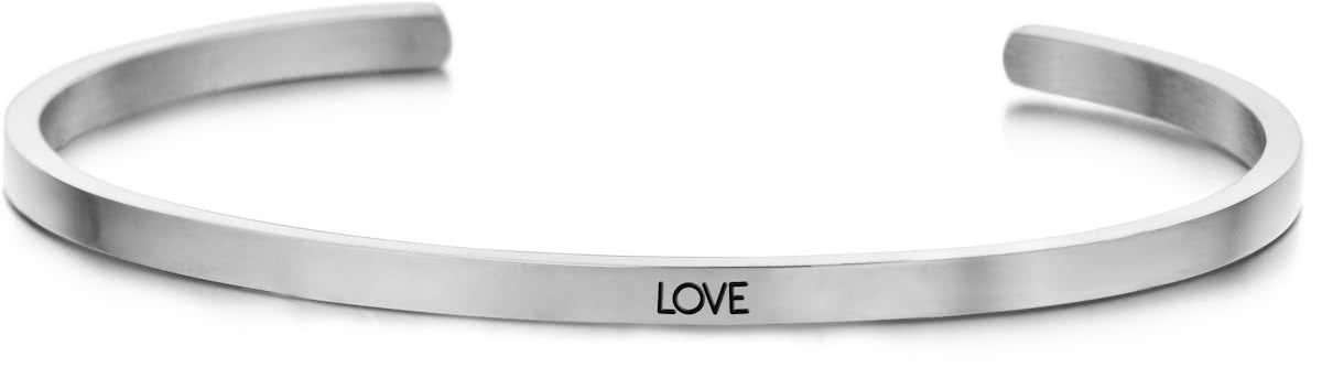 Key Moments Panda Key Moments 8KM-B00007 - Stalen open bangle met tekst - love - zirkonia - one-size - zilverkleurig