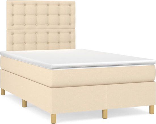 vidaXL Boxspring met matras stof crèmekleurig 120x200 cm