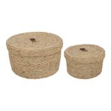 Atmosphera Arianna Opbergmand - Set van 2 - Beige - 28x28x16.5 cm - Met deksel