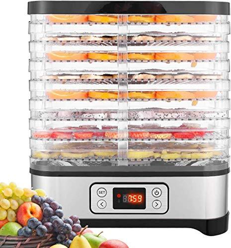 COOCHEER Voedseldroger met 8 planken, voedseldroger voor groenten, fruit, met timer en temperatuurinstellingen, led-display, 400 W