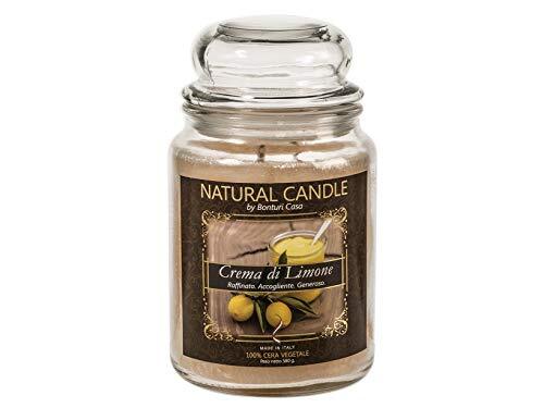 Nature Candle Natuur kaars 167291 Geurende Kaars Crème Citroen, 100% Plantaardige Wax, 580 g, Gesorteerd, 1S