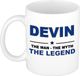 Bellatio Decorations naam cadeau mok - Devin - man myth legend - koffiemok - 300 ml - collega - vaderdag