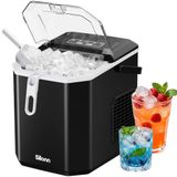 Silonn IJsblokjesmachine met handvat ijsblokjesmand, draagbaar en zelfreinigend, mini-ijsblokjesmaker, 9 ijsblokjes/6 min. 12 kg/dag, ijsblokjes eenvoudig verwijderen en overal gebruiken