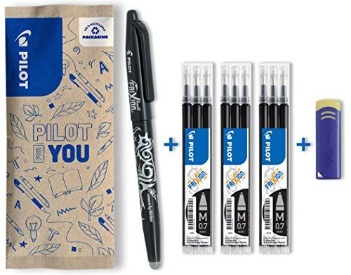 Pilot Pen FriXion Ball Uitwisbare Balpen Zwart + 9 Vullingen + Gum