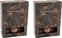 Merkloos Lichtsnoer - 2x - 10 balletjes - koper - op batterijen - 100 cm - Kerstverlichting/sfeerverlichting