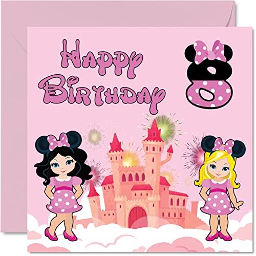 Stuff4 8e verjaardagskaart meisje - Fantasy Castle Mouse - Happy Birthday-kaart 8 jaar oud meisje, meisjesverjaardagskaarten voor haar, 145 mm x 145 mm wenskaart voor dochter, nichtje, kleindochter, zus, God