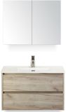 BES LED Dante Badmeubelset 80 cm - Craft Oak - Keramische Wastafel Wit Cover met Spiegelkast