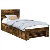vidaXL Bedframe met hoofdeinde Rook Eiken 90 x 200 cm Bewerkt hout