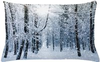 ABAKUHAUS Winter Kussenhoes, Sneeuw bedeckter Bos, Wasbare Sierkussenhoes voor Binnen/Buiten, Dubbelzijdige Print met Ritssluiting, 65 x 40 cm, Zwart Wit Blauw