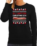 Bellatio Decorations Foute Kersttrui / Sweater - Dames - Frikandel Speciaal - Zwart