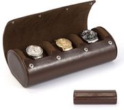 HELMDY Horlogebox Organizer voor heren: 3 compartimenten voor horloges en reiskoffer, draagbare horlogerolhouder – Horlogekast geschikt voor alle polshorloges en smartwatches tot 50 mm (bruin)