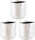Cosy @ Home 3x Silver Round Ceramic Plant Pots Cerchio 11 cm - Metallic Silver