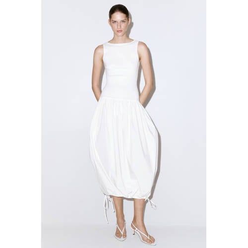 Mango Ecru A-line Midi Dress with Open Back