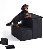 Relaxdays hondentrap, 2 treden, opbergruimte, HxBxD: 32 x 40 x 35 cm, zwart