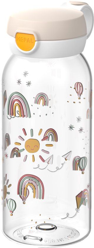 Mepal Drinkfles met flipdop Campus - 600 ml - Waterfles kinderen - Lekdicht - Hygiënische deksel - Sunshine & Rainbow