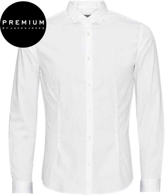 Jack & Jones Premium Heren Overhemd Parma Wit Satijn Super Slim Fit - XL